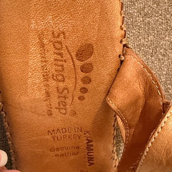 Spring Step Genuine Leather Brown and White Sandals with Cutout Design Size 40 - Picture 3 of 4